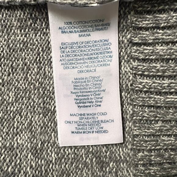 Chaps Henley Sweater Men's Large Gray Knit Pullover Ribbed Hem Elbow Patch Y2K - Picture 14 of 16